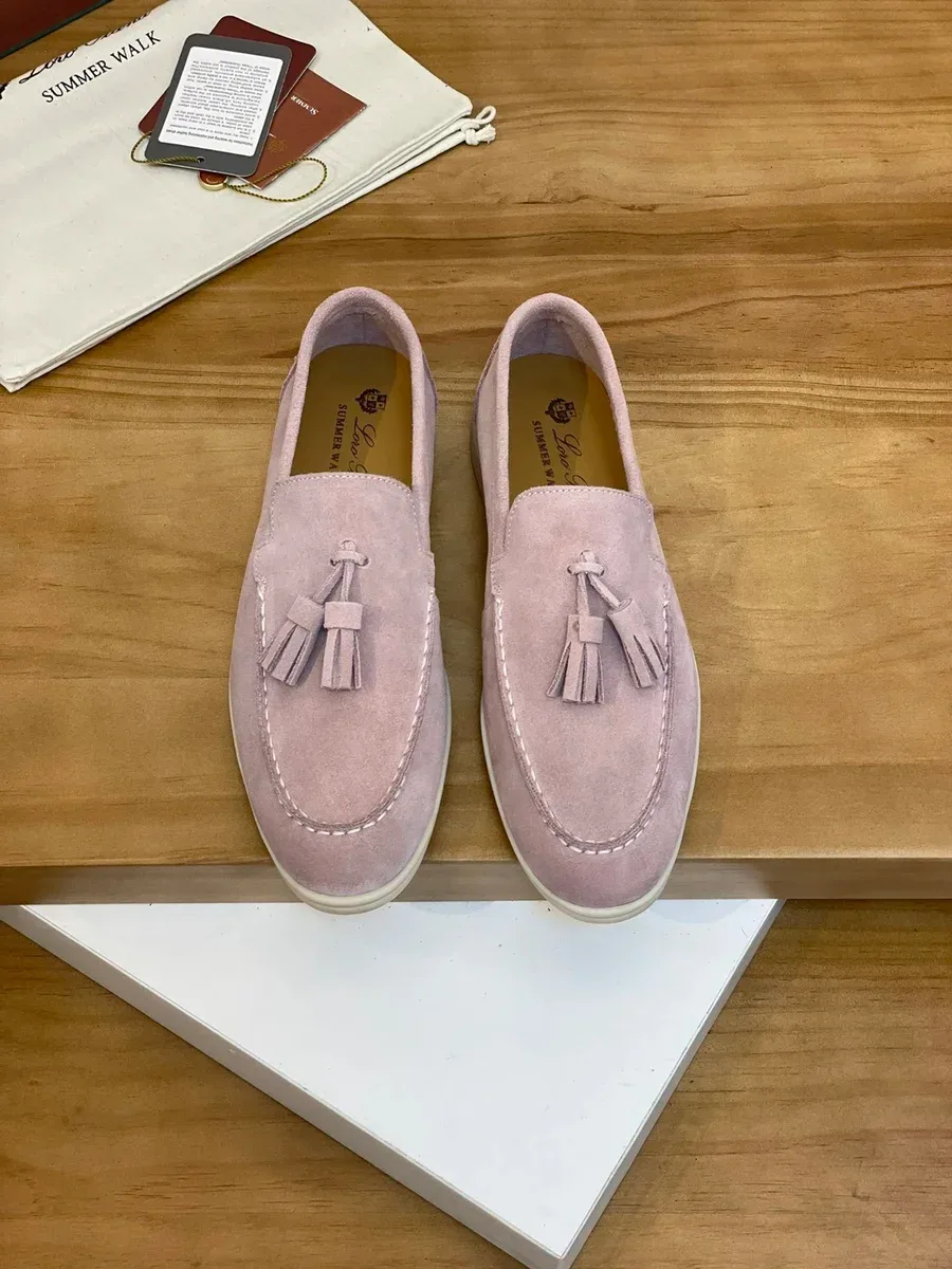 Other Unisex Suede Tassel Loafers in Dusty Pink Pink - 1