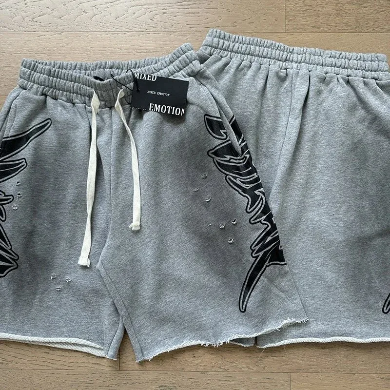 Other Mixed Emotion Grey Graphic Sweat Shorts Grey - 1