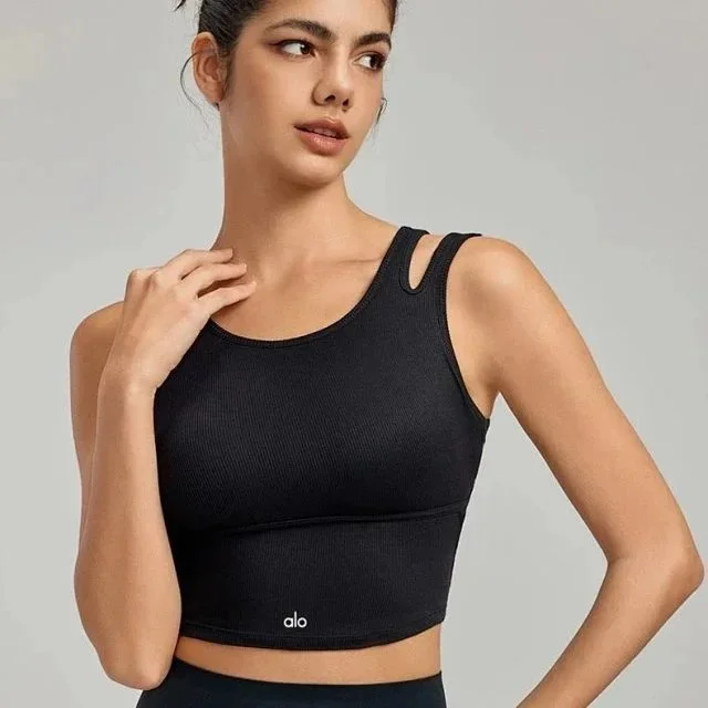 Alo Yoga Alo Solid Black Crop Top Sports Bra Black - 1