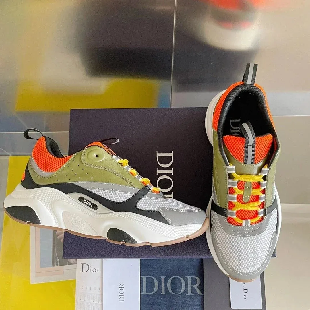 Dior Dior B22 Olive Green/Orange/Neon Yellow Sneakers Green