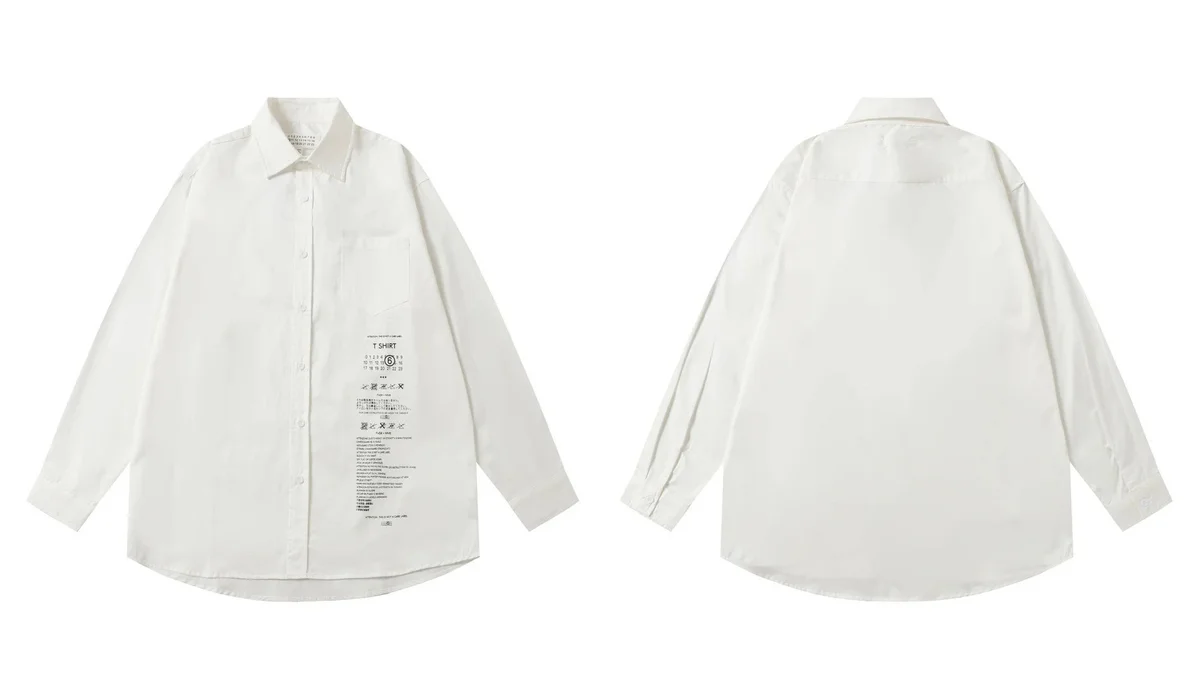 Other Oversized Graphic Pocket Button-Up Shirt White White - 1