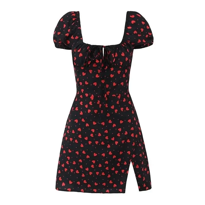 Other Black Red Heart Print Mini Dress Black - 1