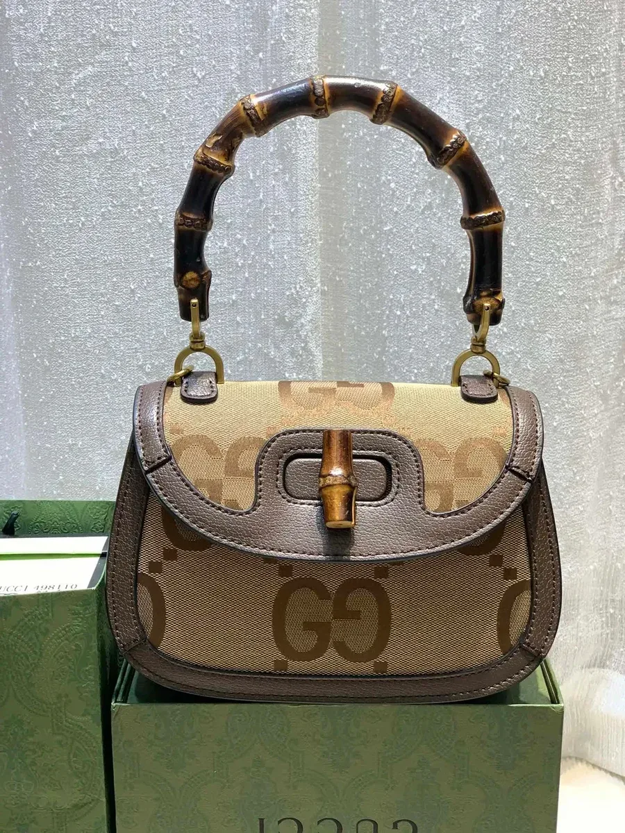 Gucci Gucci GG Marmont Bamboo Handle Bag Beige/Chocolate Handbag Beige - 1