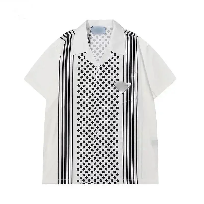 Other White & Black Striped Polka Dot Short Sleeve Shirt White - 1