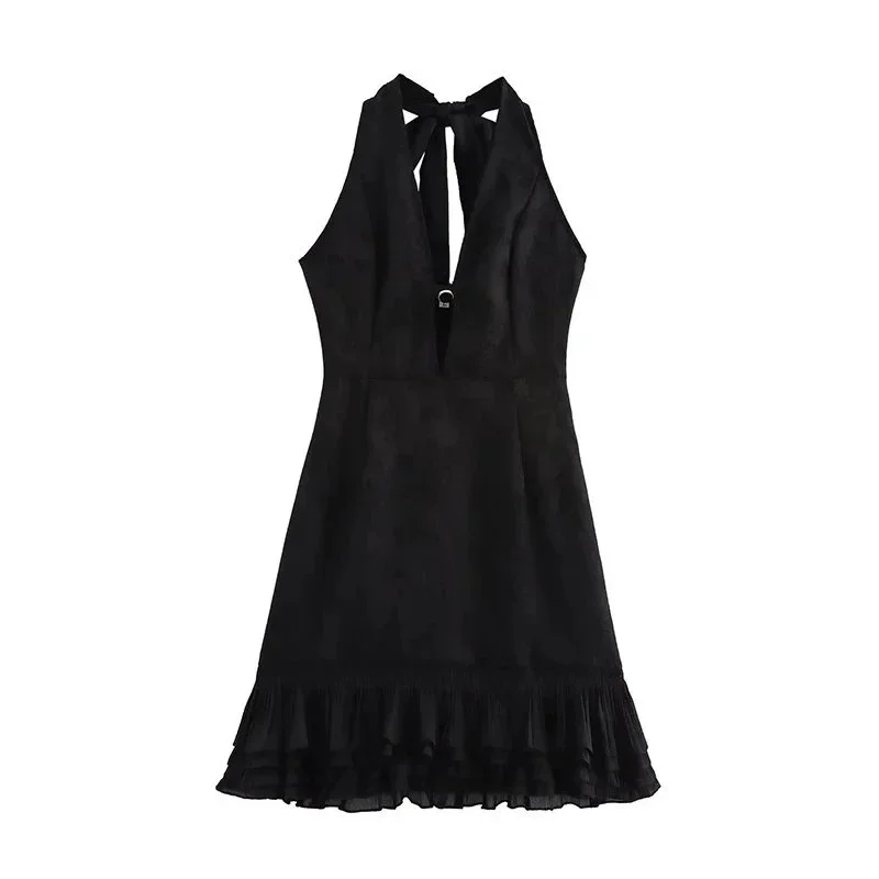 Other Black Ruffle Hem Mini Dress Black - 1