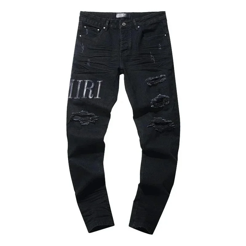 Other Black Distressed Jeans with 'MIRI' Embroidery Black - 1