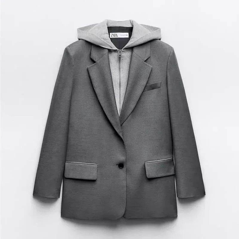 Zara Zara Grey Hooded Blazer Jacket Grey - 1