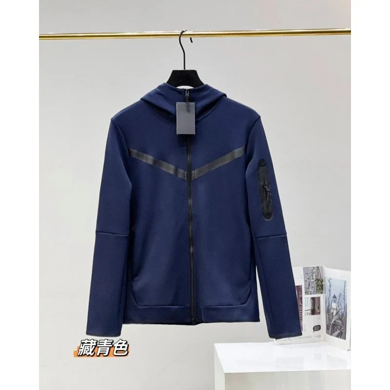 Other Navy Zip-Up Hoodie with Diagonal Stripe Detail Navy - 1