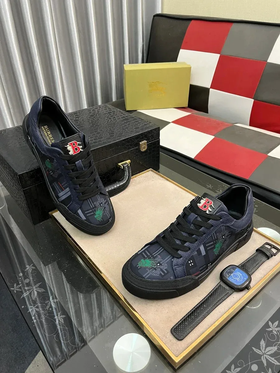 Burberry Burberry Printed Leather Sneakers Navy/Red Product Type Navy - 1
