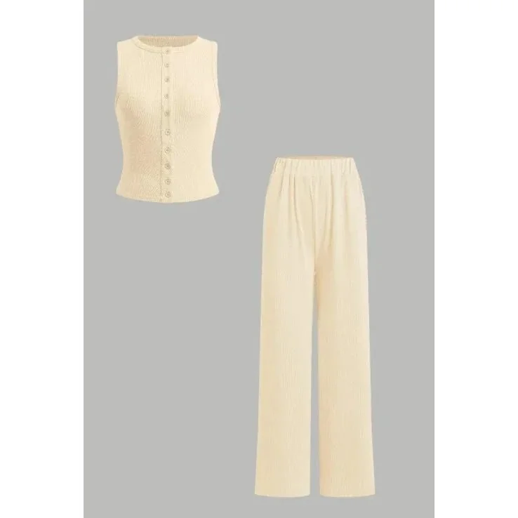 Other Co-ord Set in Cream Solid Top & Wide Leg Pants Cream - 1