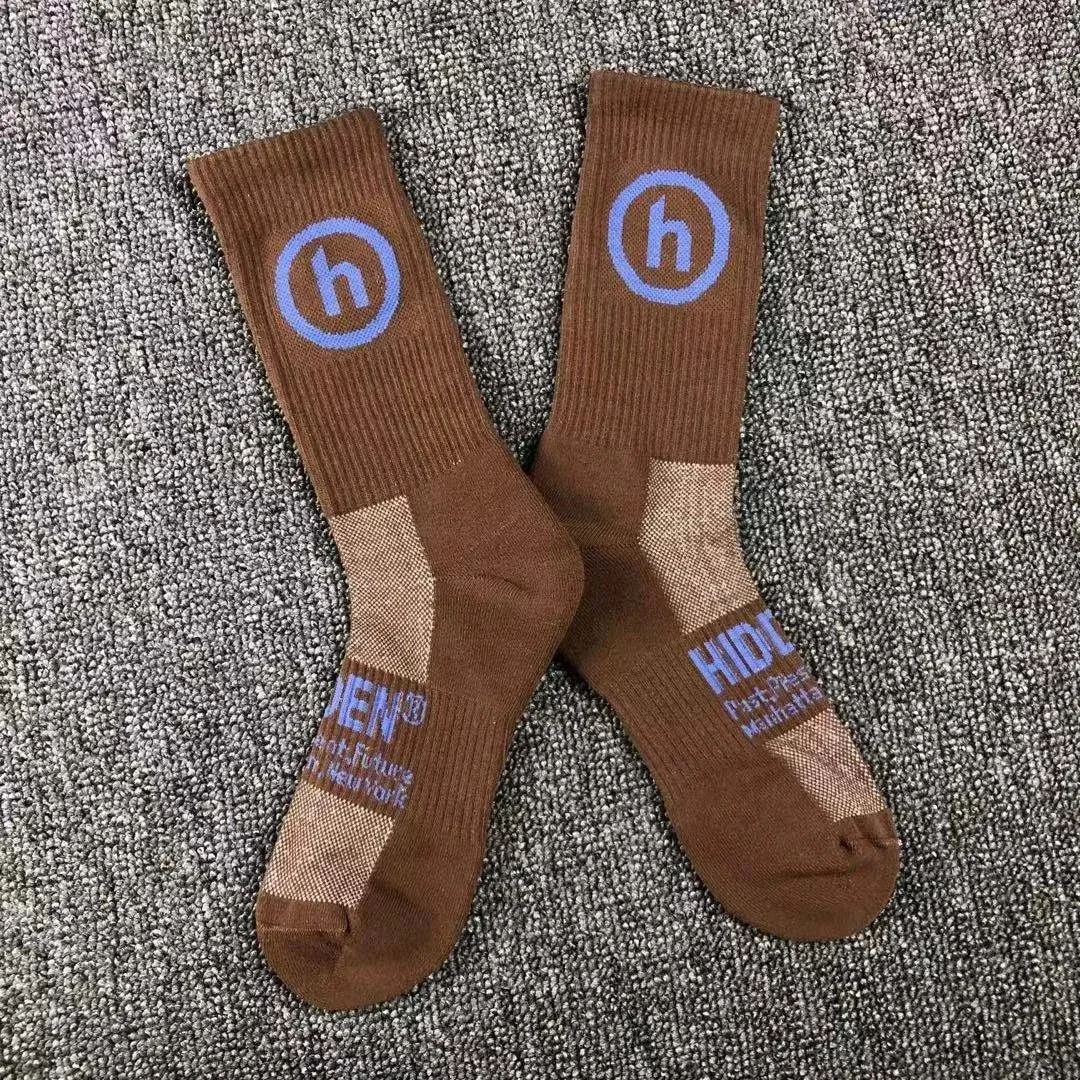 Other Hiden H-HOH0007 Brown Socks with Blue Logo Brown - 1