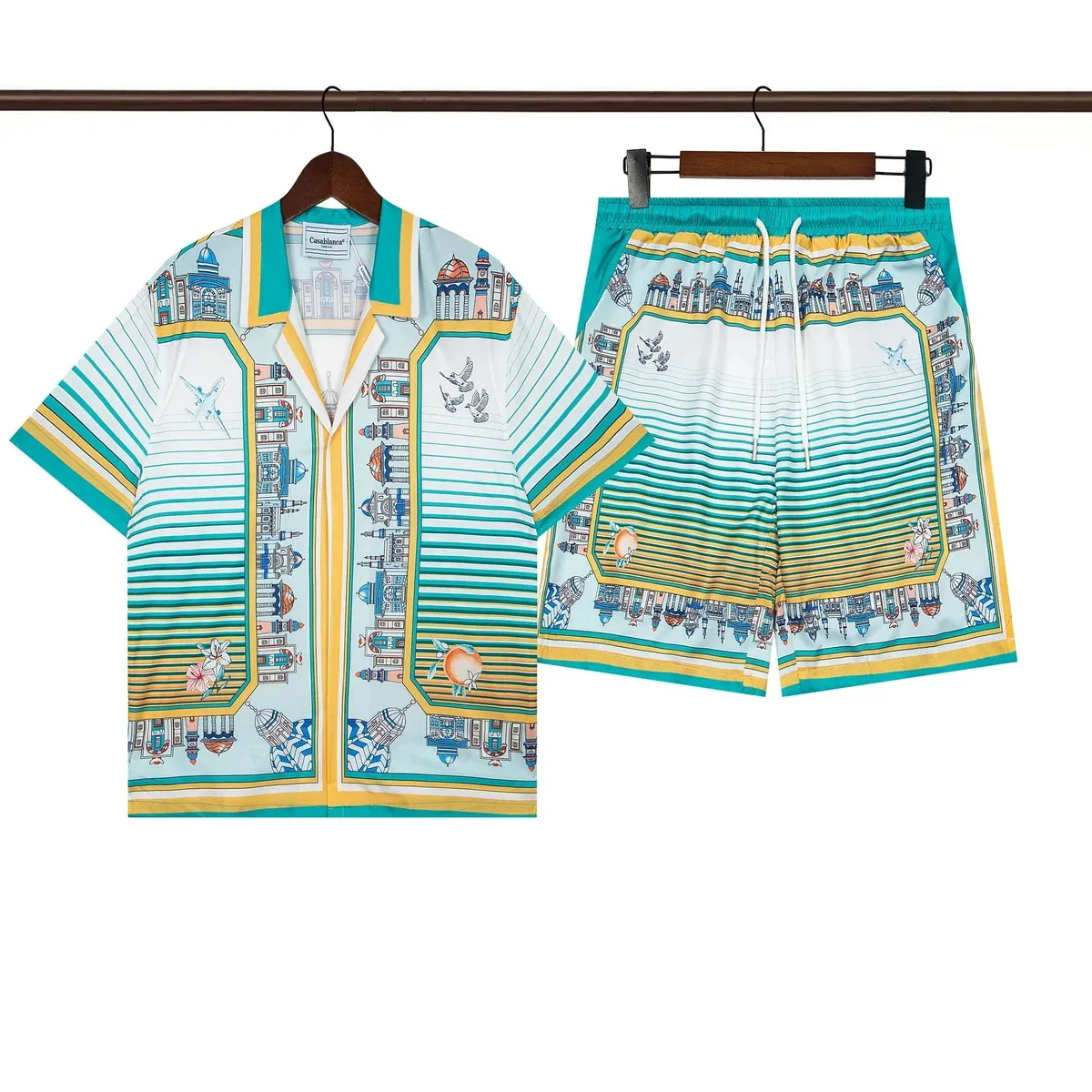 Other Unisex Tropical Print Shorts Set in Aqua Blue Blue - 1