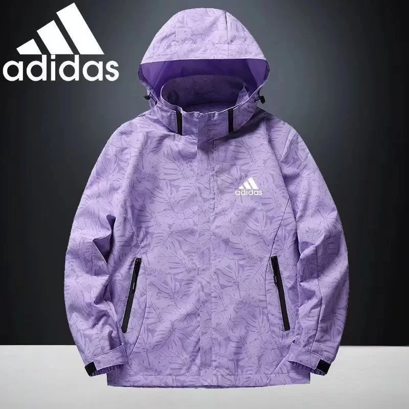 Adidas Adidas Purple Leaf Print Hooded Jacket Purple