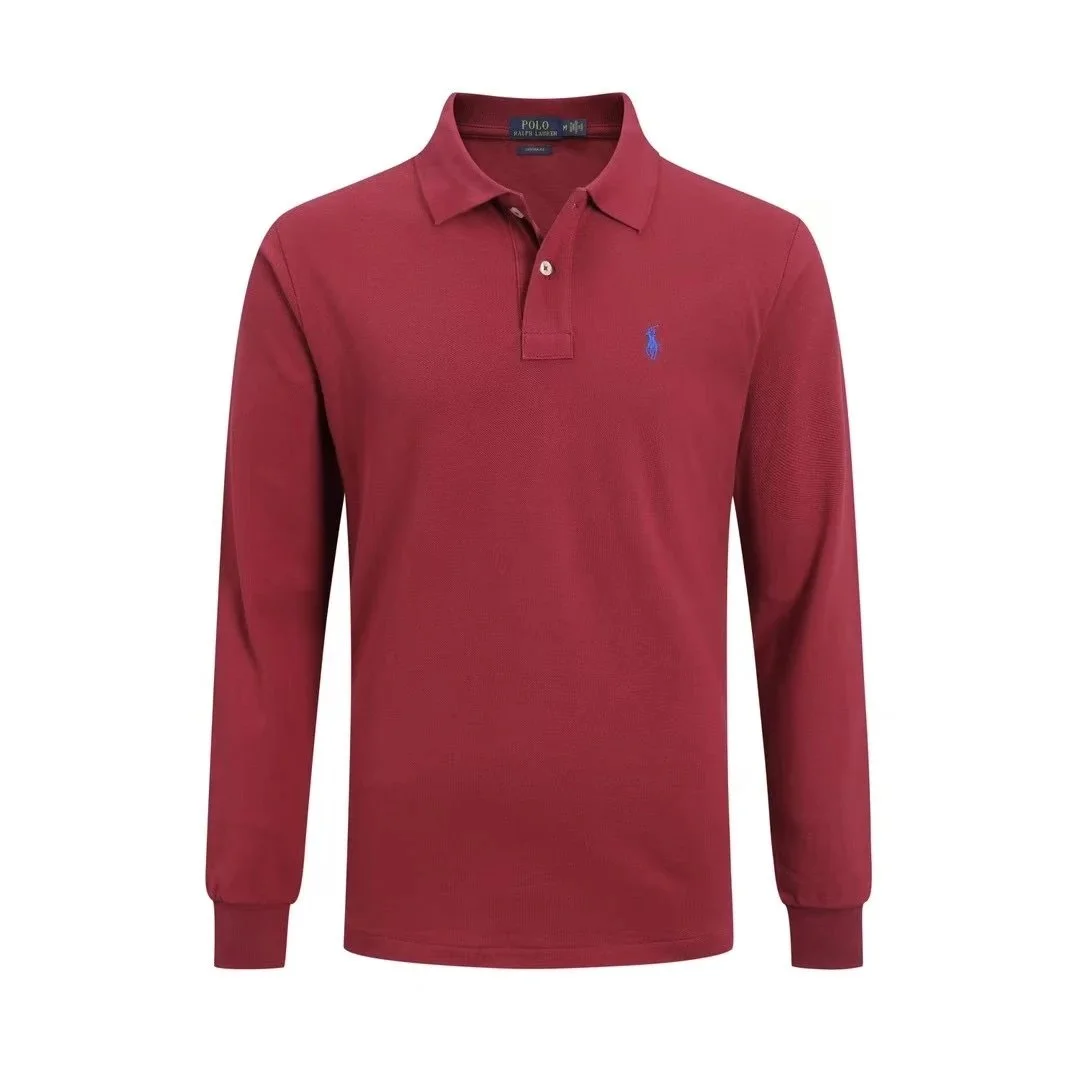 Polo Ralph Lauren Polo Ralph Lauren Classic Logo Long Sleeve Polo Shirt Burgundy Red - 1