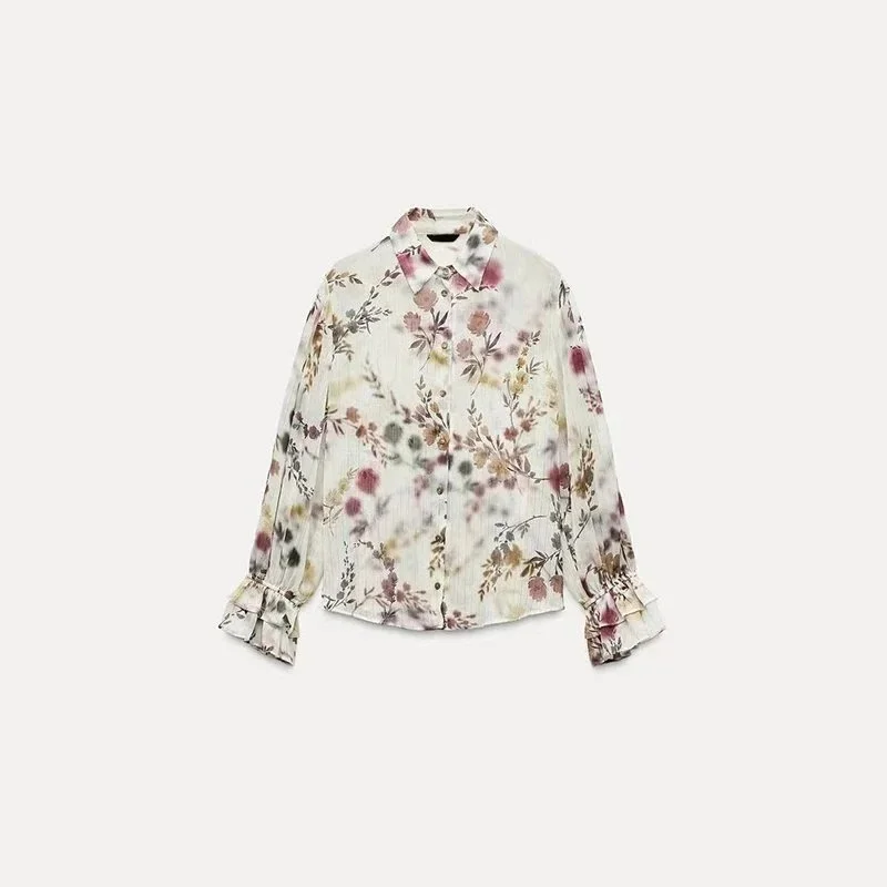 Zara Zara Floral Print Button-Up Shirt Cream - 1