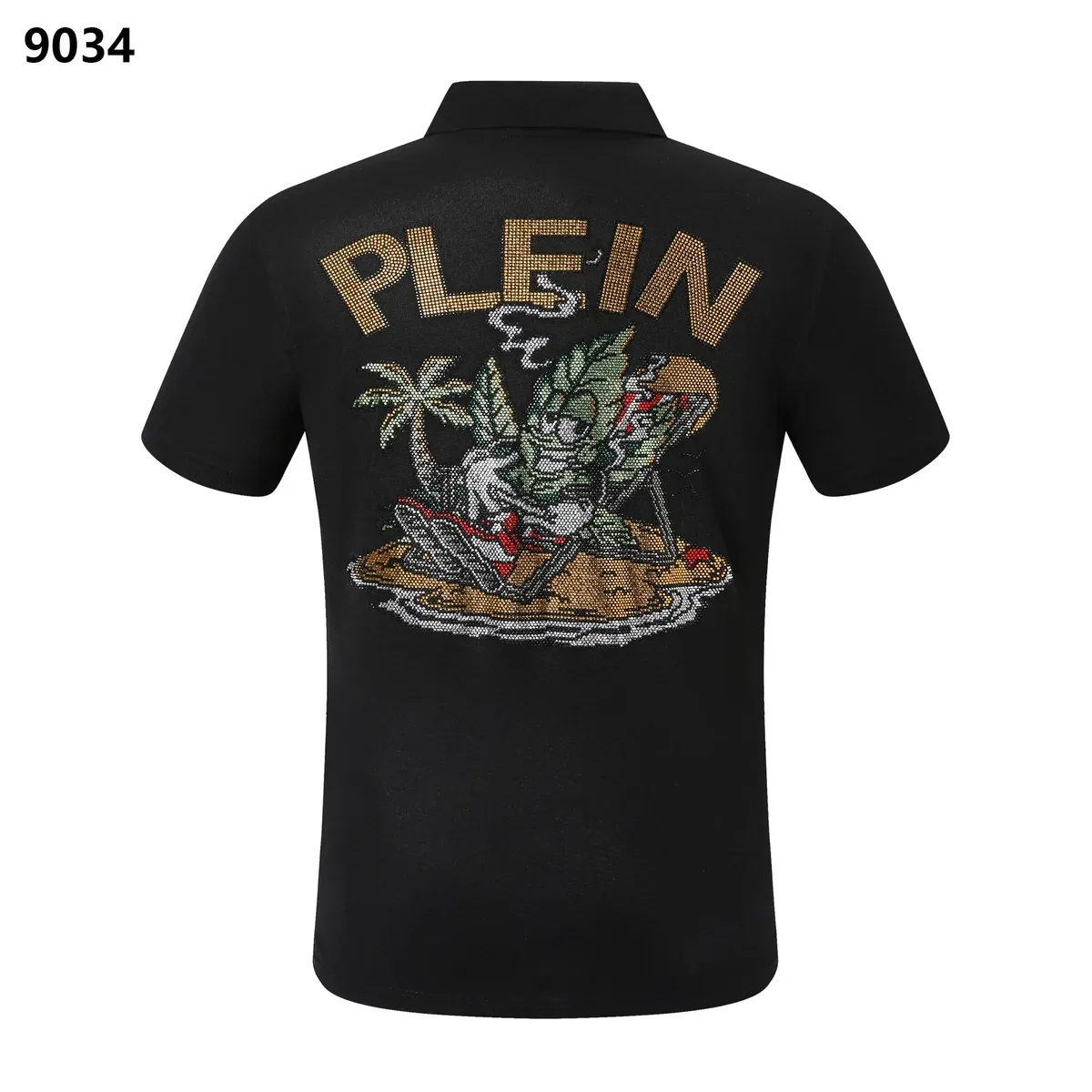 Philipp Plein Plein 19 Black Polo Shirt with Embellished Back Design Black - 1