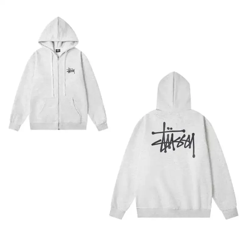 Stussy Stussy Basic Logo Heather Grey Zip-Up Hoodie Grey - 1