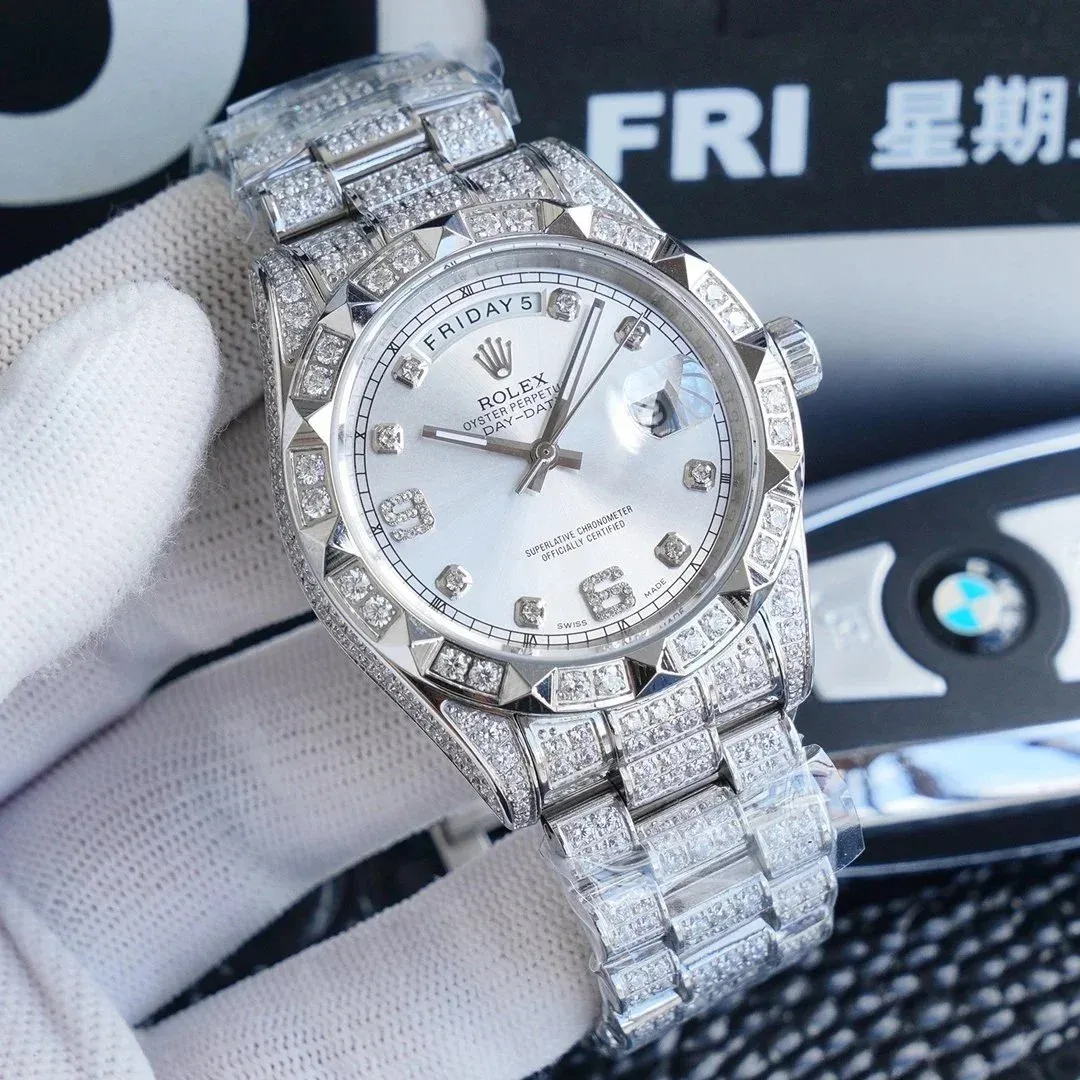 Rolex Rolex Diamond Encrusted Silver Watch Silver