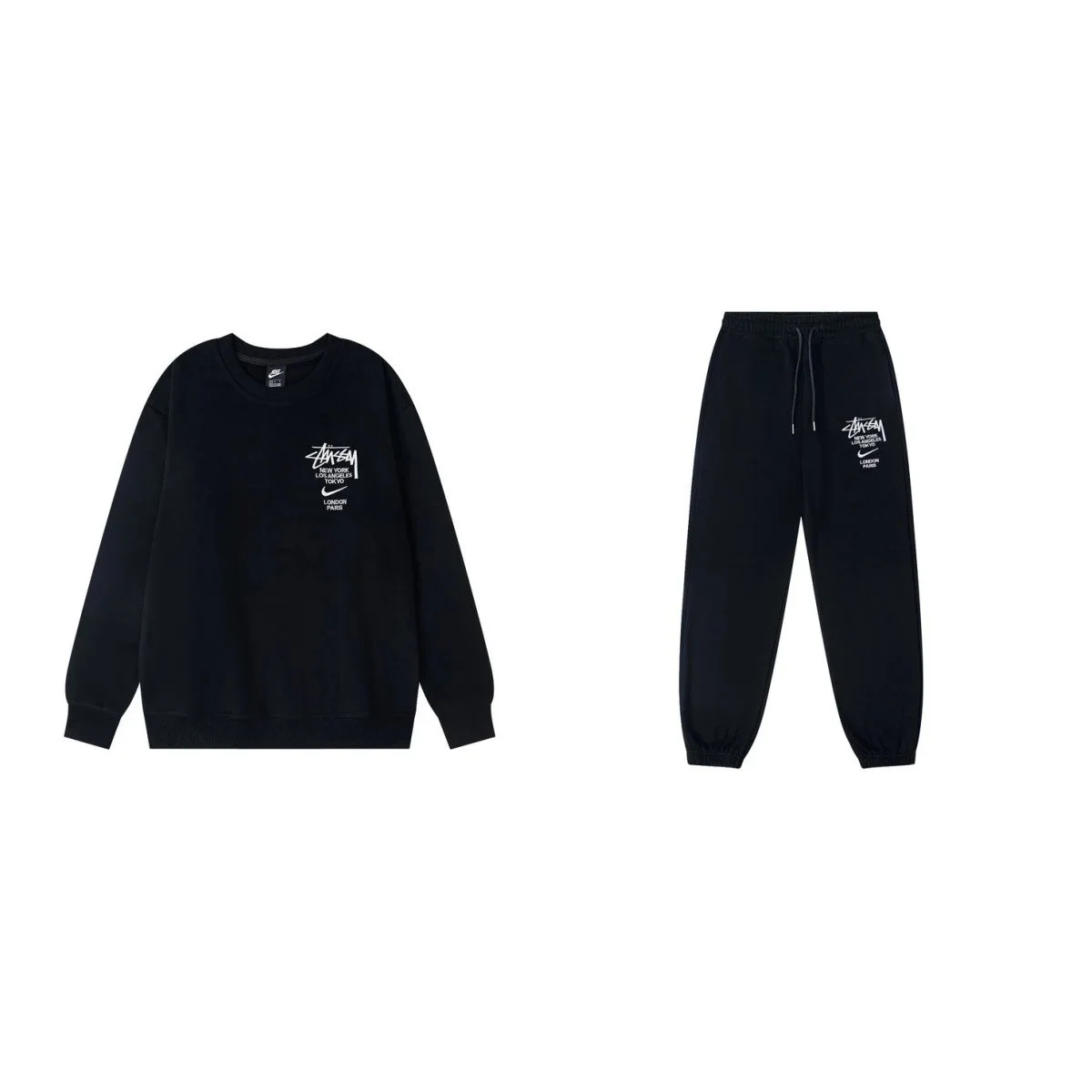 Stussy Stussy Basic Logo Black Embroidered Fleece Tracksuit Set Black