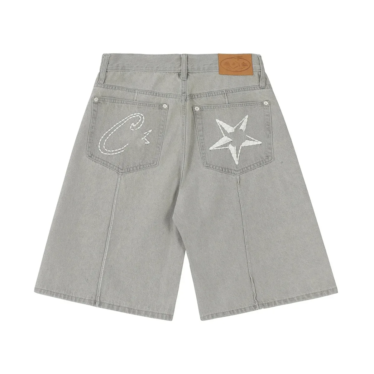 Other Unisex Denim Shorts with Star & C Logo Embroidery Grey - 1
