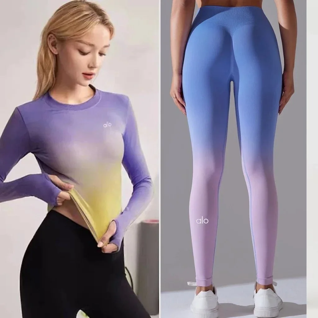 Alo Yoga Alo Gradient Long Sleeve Top CX6207紫黄色+6620蓝粉 Purple - 1