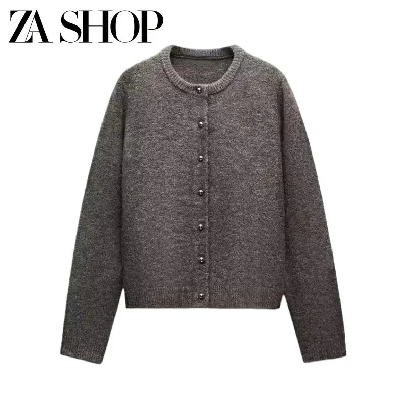 Other Za Shop Grey Solid Knit Cardigan Grey - 1