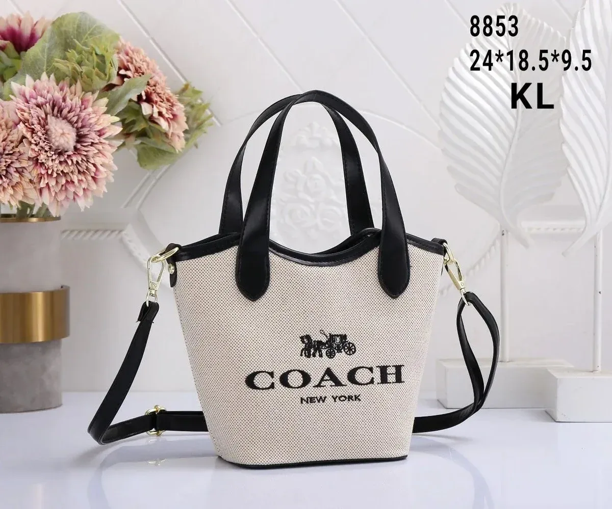 Coach Coach New York Canvas Tote Bag Black/Beige Beige - 1