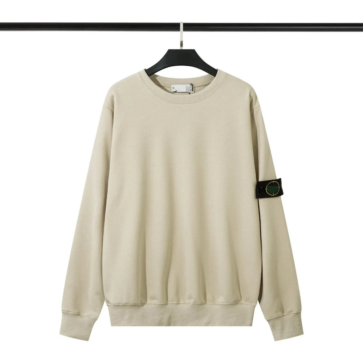 Other Unisex Beige Crewneck Sweatshirt with Arm Patch Beige - 1
