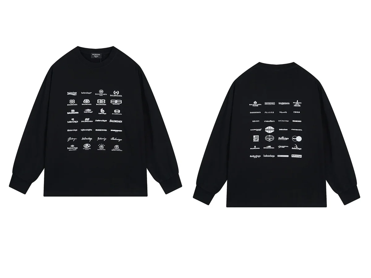 Balenciaga Balenciaga Triple Black Logo Print Long Sleeve T-Shirt Black - 1