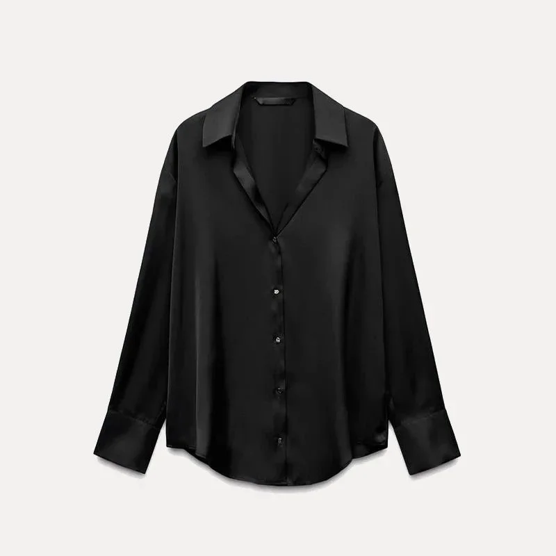 Other Black Silk Button-Up Shirt Black - 1