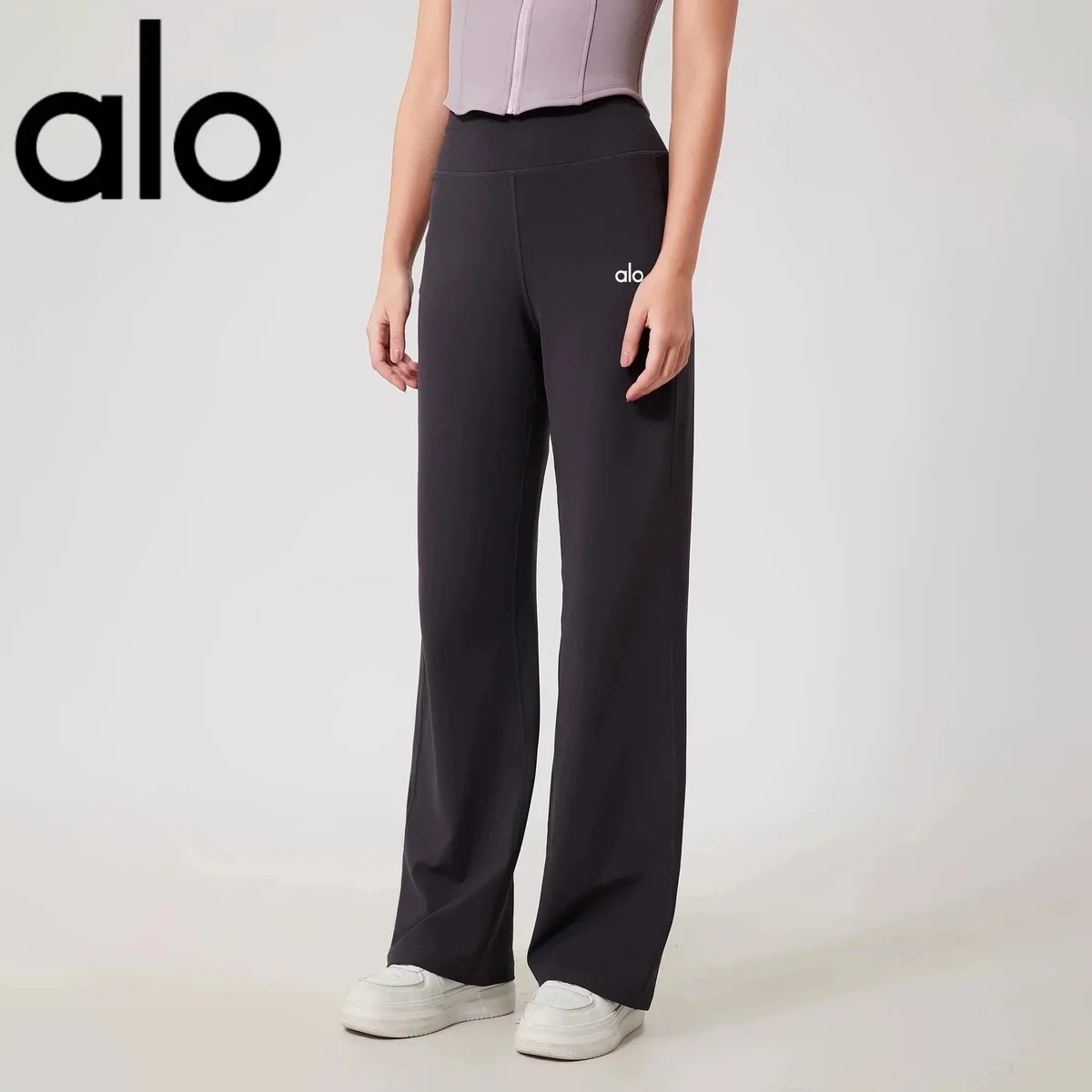 Alo Yoga Alo Carbon Grey Wide Leg Pants Grey - 1