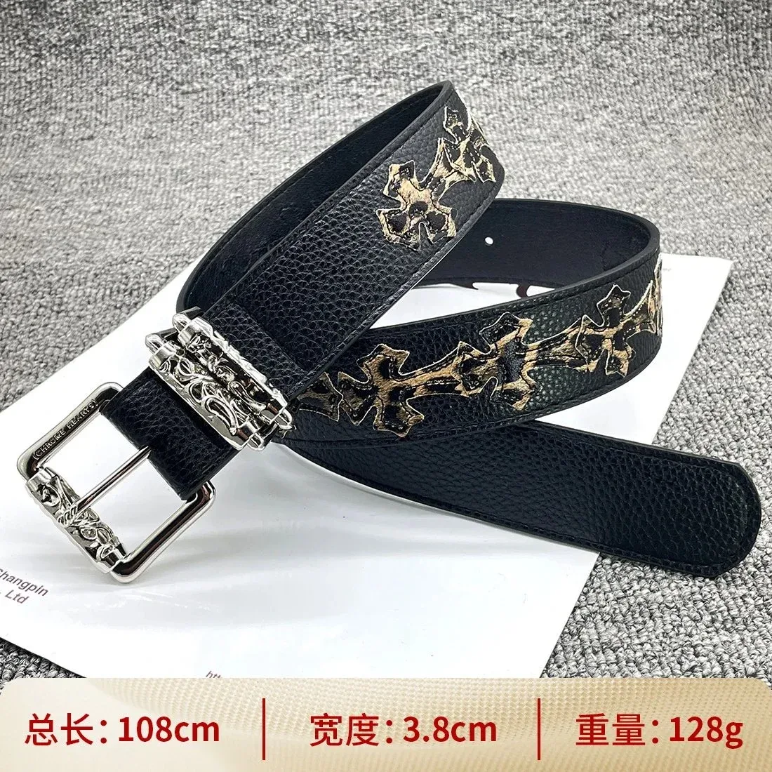 Chrome Hearts Chrome Hearts CH Cross Belt Black Gold Leather Belt Black