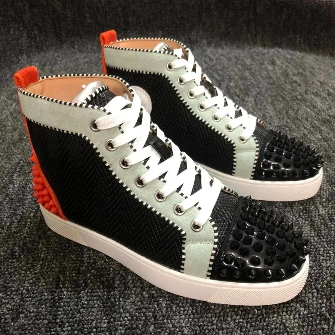 Christian Louboutin Christian Louboutin Pigalle Spiked High-Top Sneakers Black/Sage/Orange Black - 1