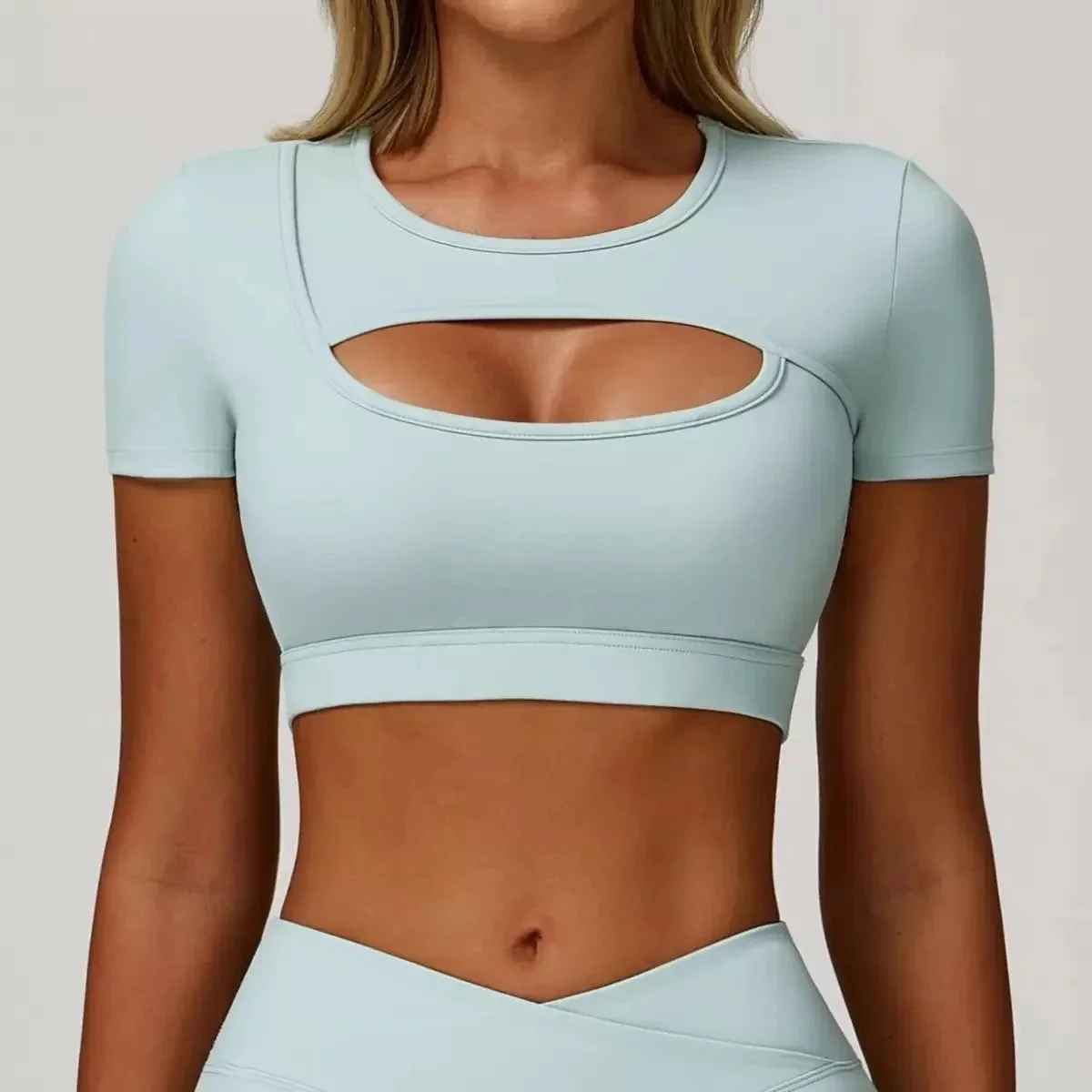 Other Cream Green Crop Top with Cutout Detail Cream - 1