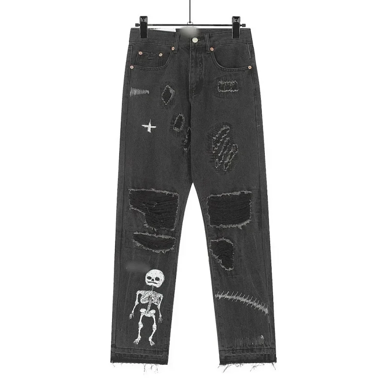 Other Distressed Black Jeans with Skeleton Print Black - 1