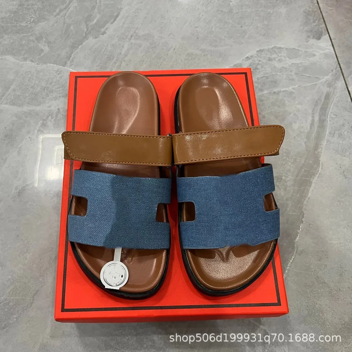 Hermès Hermès Oran Slide Checkered Blue Sandals Blue