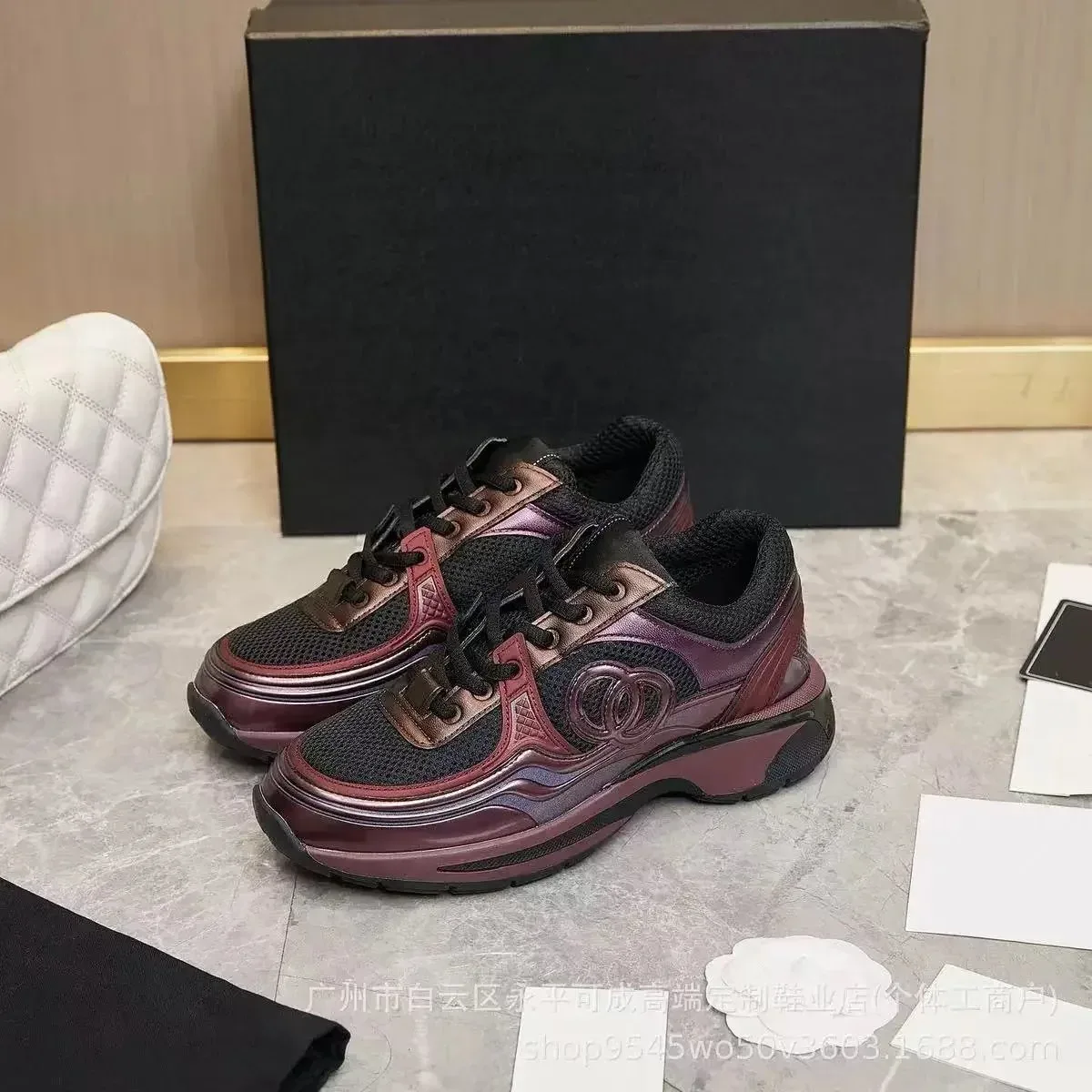 Chanel Chanel Runners Black/Purple Logo Sneakers Multicolor