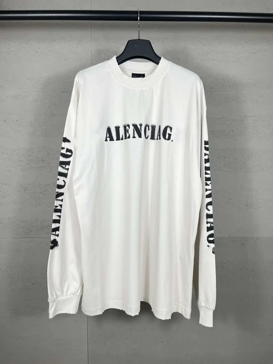Balenciaga Balenciaga Oversized Logo Long-Sleeve T-Shirt Cream Cream