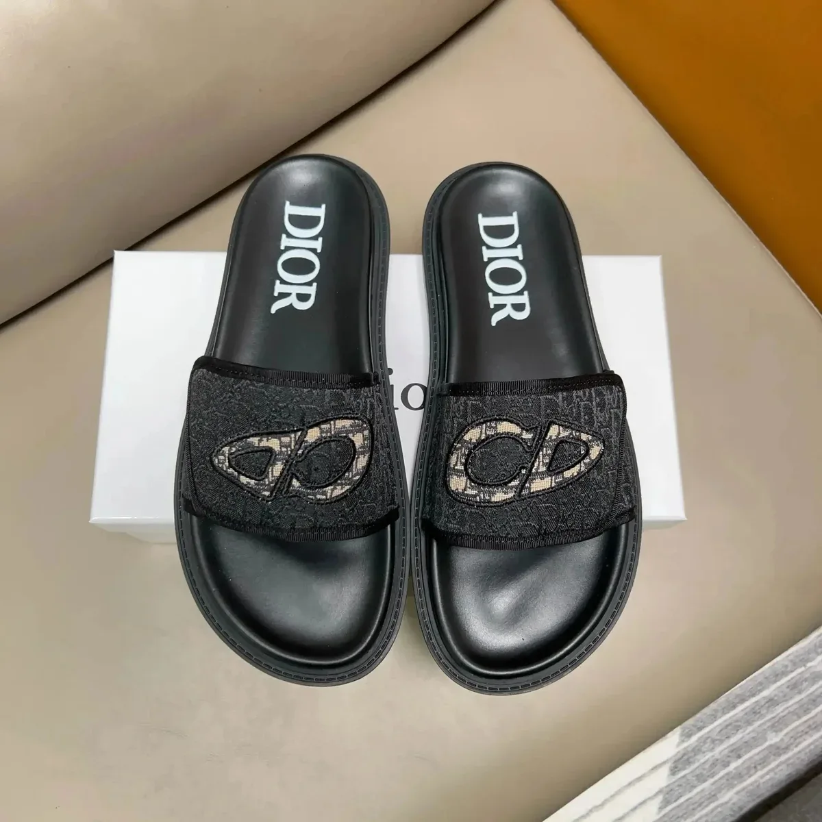 Dior Dior CD Logo Slides Black/Beige Black