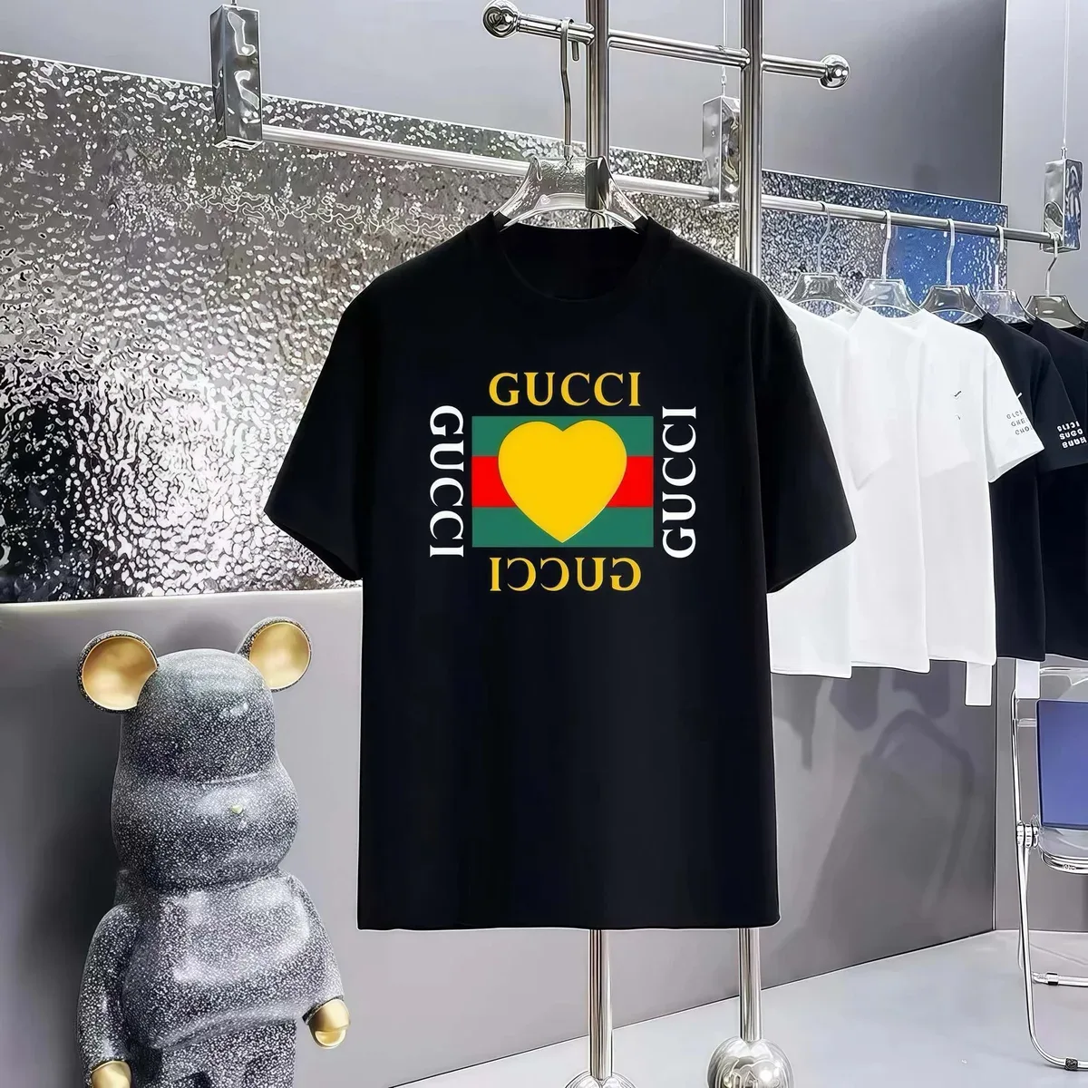 Gucci Gucci Heart Print Black T-Shirt Black - 1