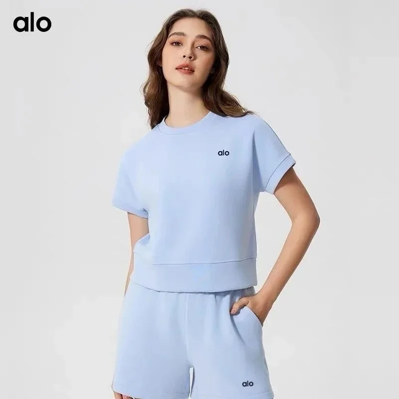 Alo Yoga Alo Blue Linen T-Shirt Set Blue - 1