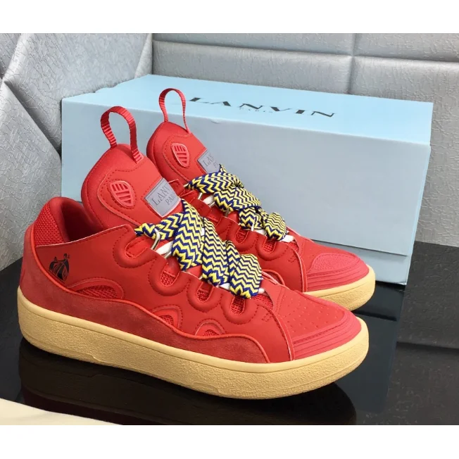 Lanvin Lanvin Red with Blue-Yellow Chevron Laces Sneakers Red
