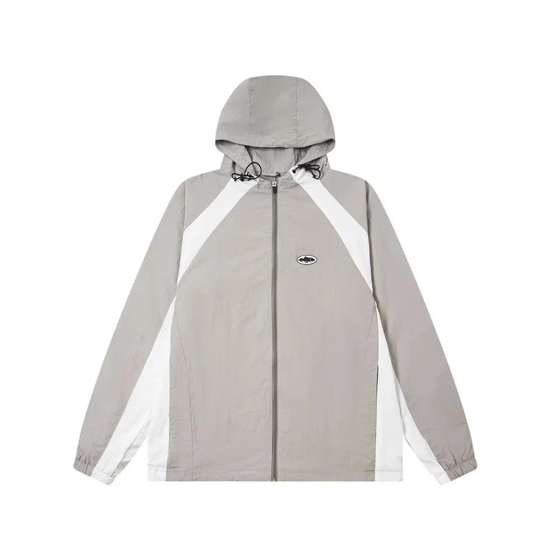 Other Unisex Grey & White Panelled Windbreaker Jacket Grey - 1