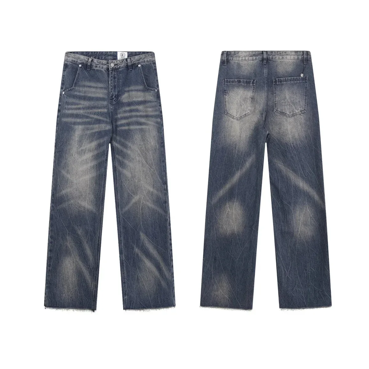 Other Distressed Blue Raw Hem Straight Leg Jeans Blue - 1