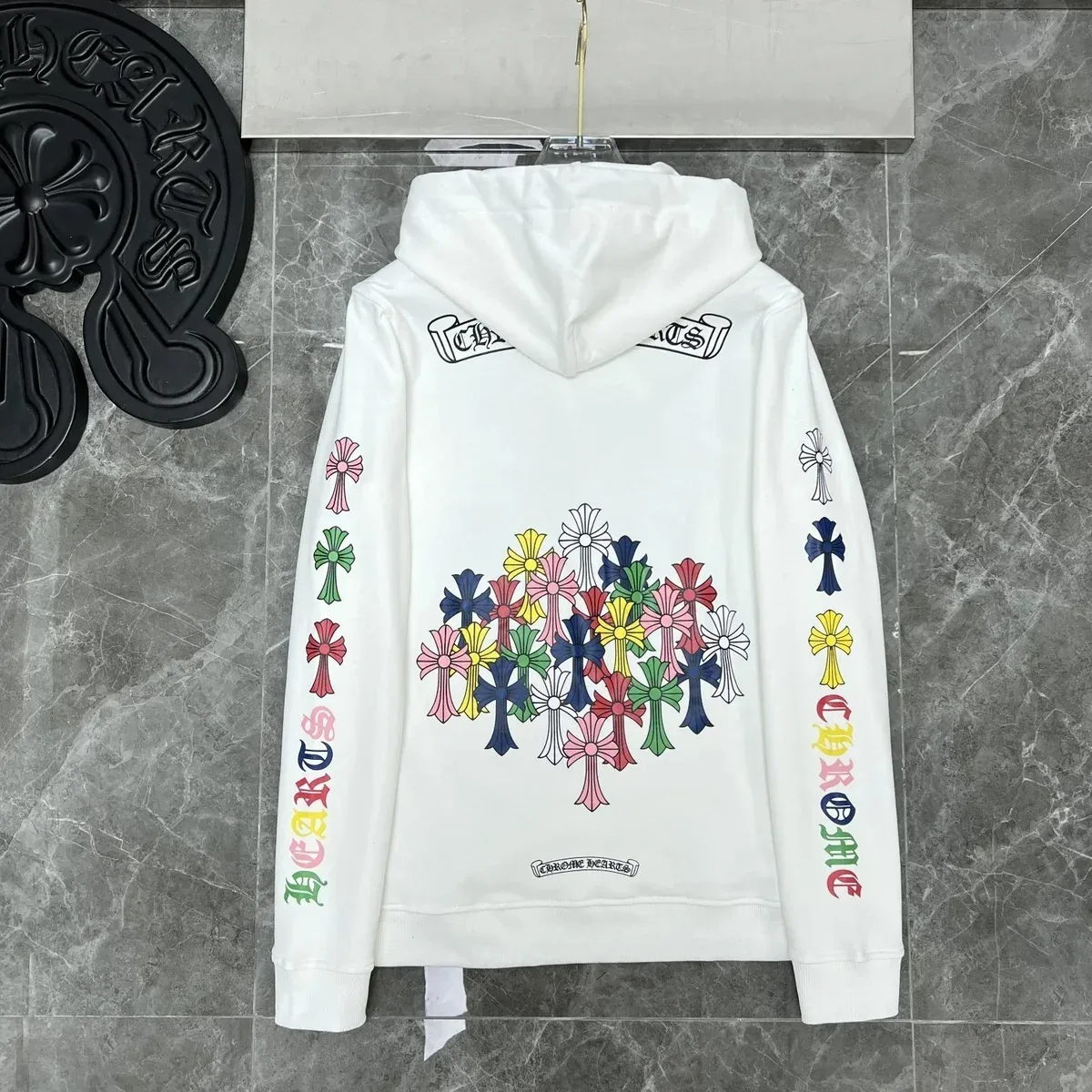 Chrome Hearts Chrome Hearts Floral Cross Multicolor Crosses White Hoodie White