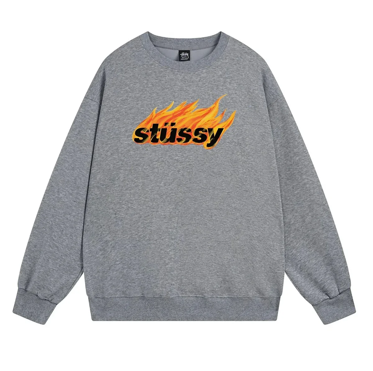 Stussy Stüssy Flames Graphic Crewneck Sweatshirt Grey Grey - 1