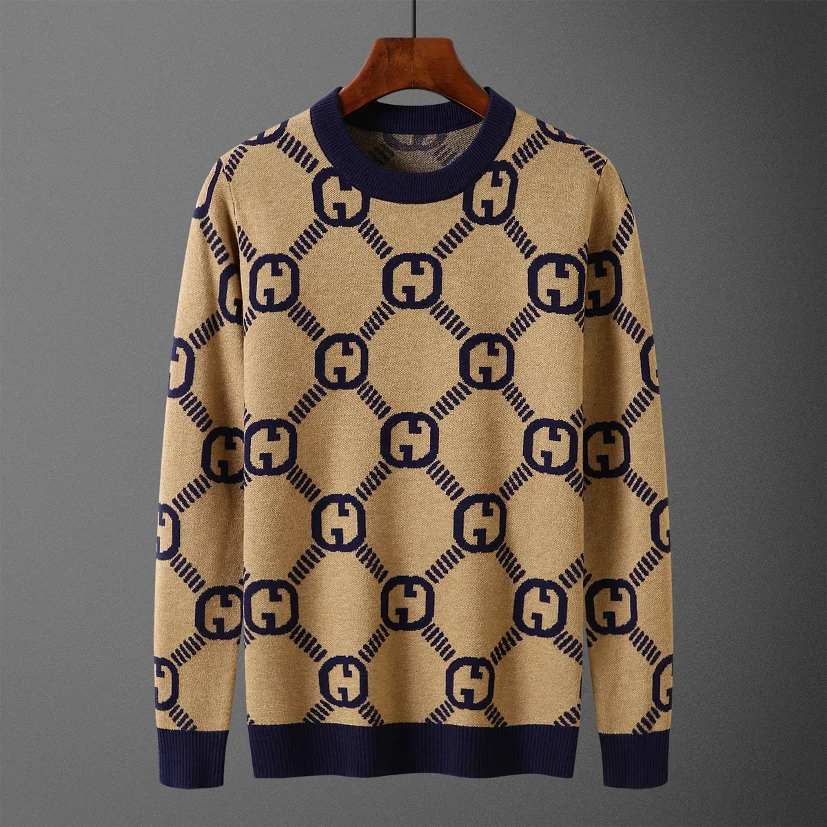 Gucci Gucci GG Supreme Tan/Navy Knit Sweater Beige