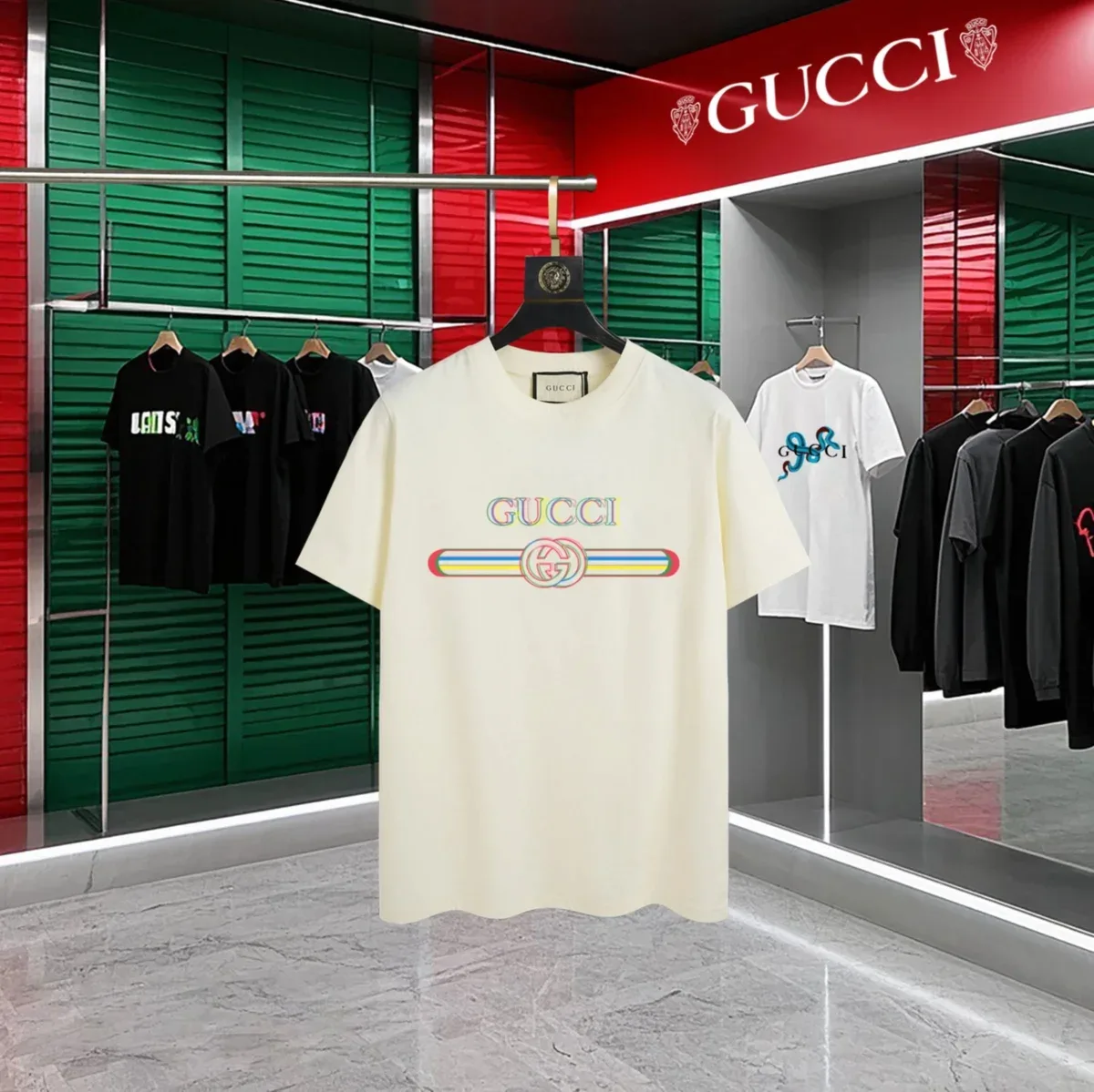 Gucci Gucci Rainbow GG T-Shirt Cream Cream - 1