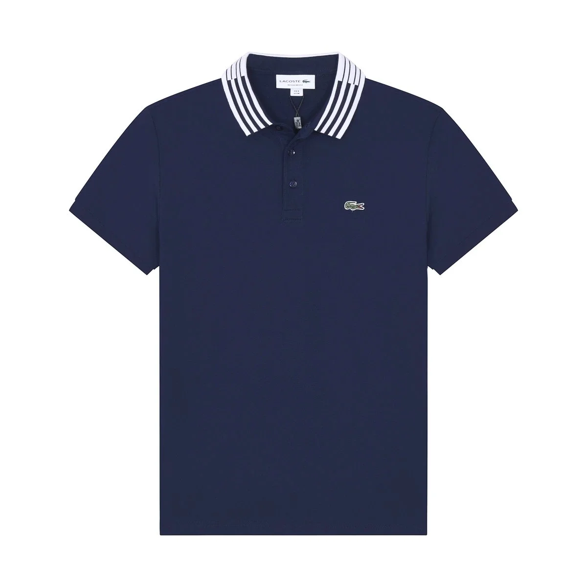 Lacoste Lacoste Navy with White Striped Collar Polo Shirt Navy - 1