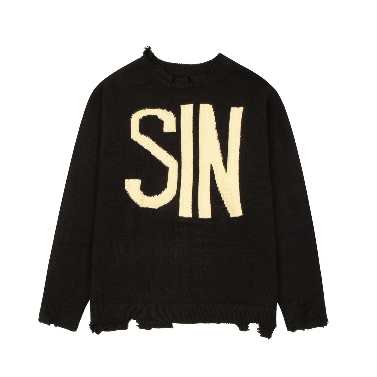 Saint Tears Saint Tears SIN Distressed Knit Black/Cream Sweater Black - 1